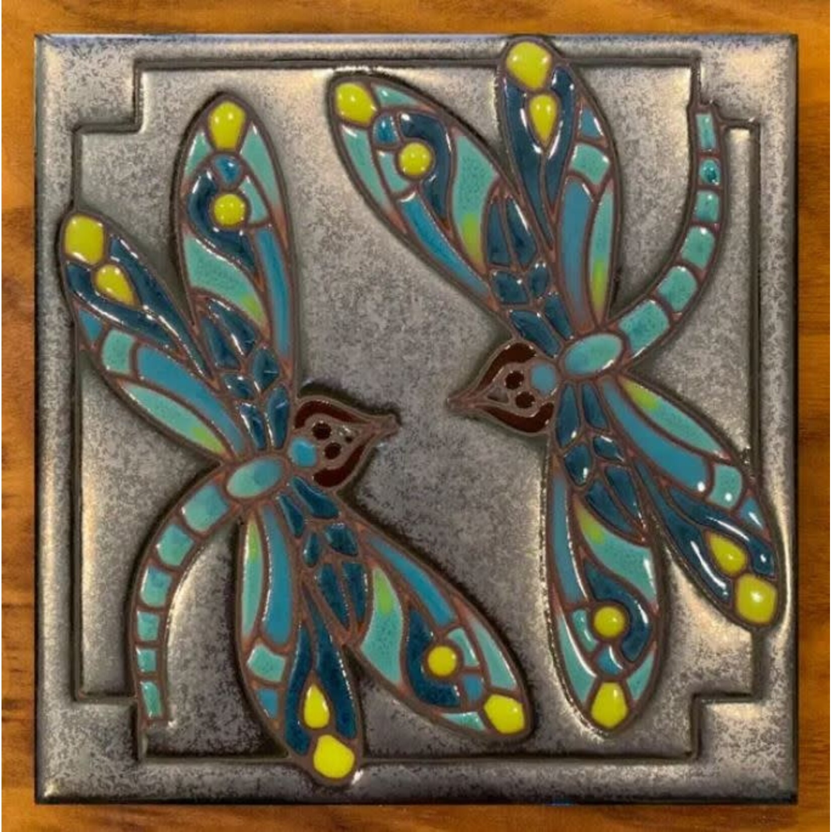 Carly Quinn Designs Art Tile - Dragonflies on Silver
