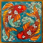 Carly Quinn Designs Art Tile - Koi - Blue