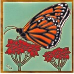 Carly Quinn Designs Art Tile - Monarch with Milkweed - Green Background