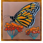 Carly Quinn Designs Art Tile - Monarch with Milkweed - Terra Cotta Background