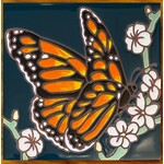 Carly Quinn Designs Art Tile - Monarch with White Flowers - Blue Background