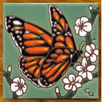Carly Quinn Designs Art Tile - Monarch with White Flowers - Green Background