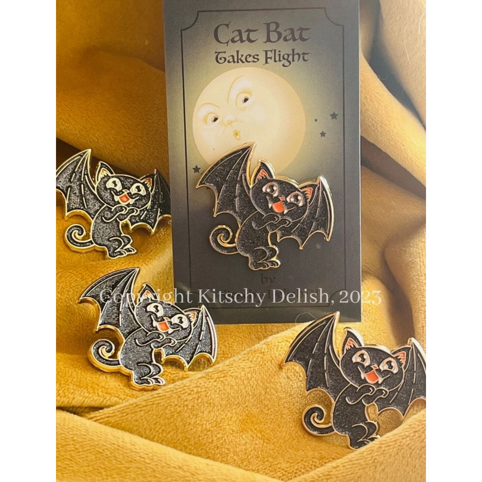 Kitschy Delish Enamel Pin - Cat Bat Takes Flight