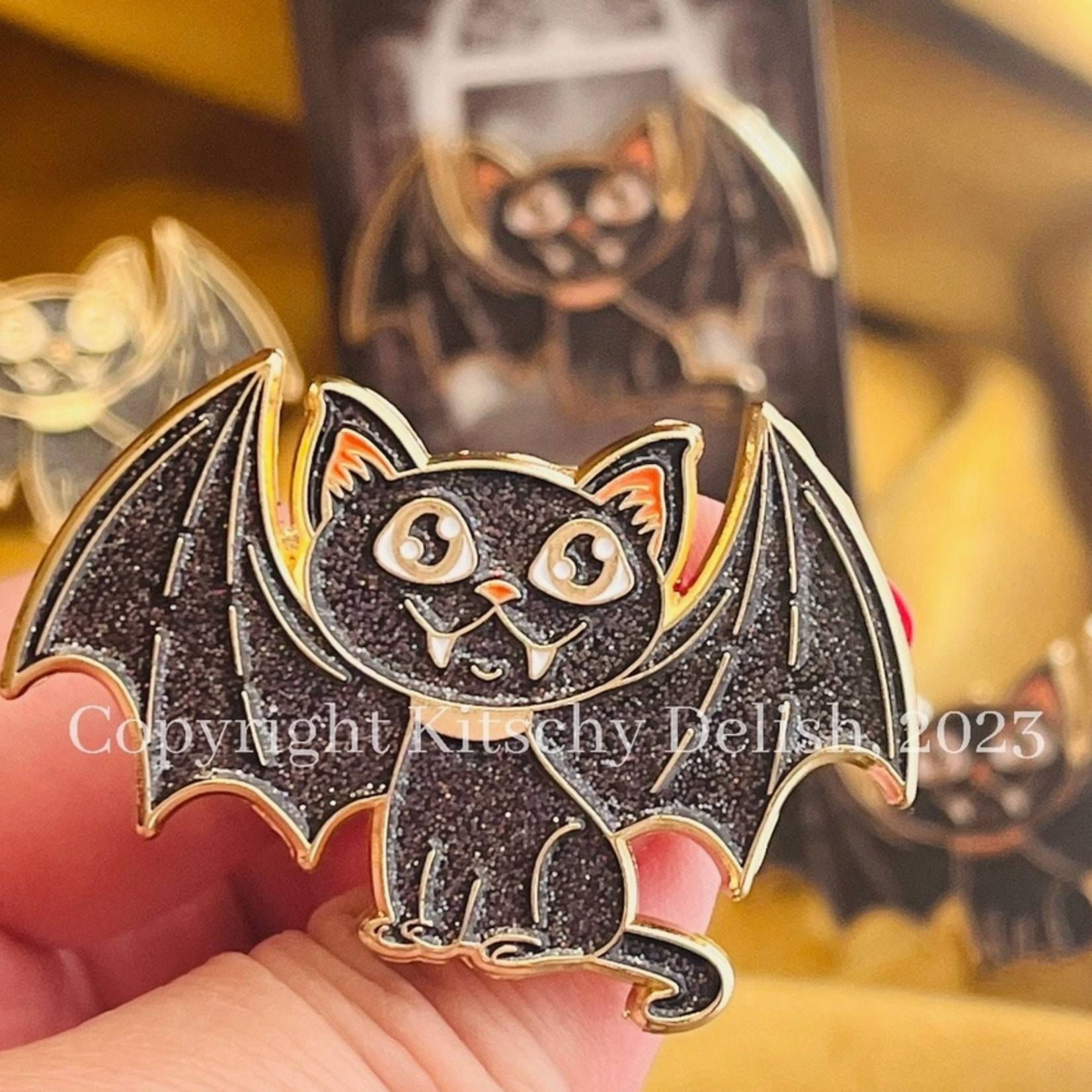 Kitschy Delish Enamel Pin - Cat Bat At Home