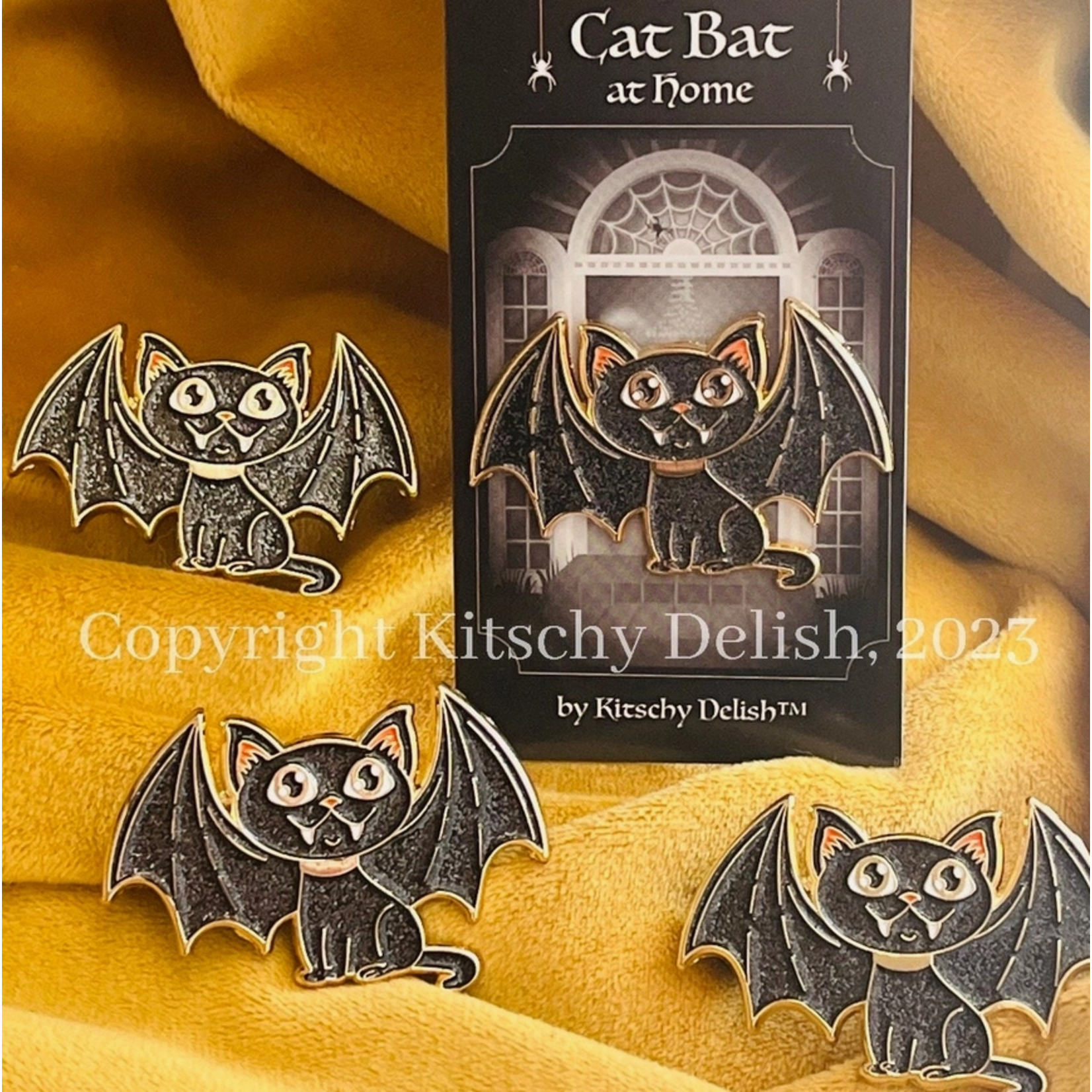 Kitschy Delish Enamel Pin - Cat Bat At Home
