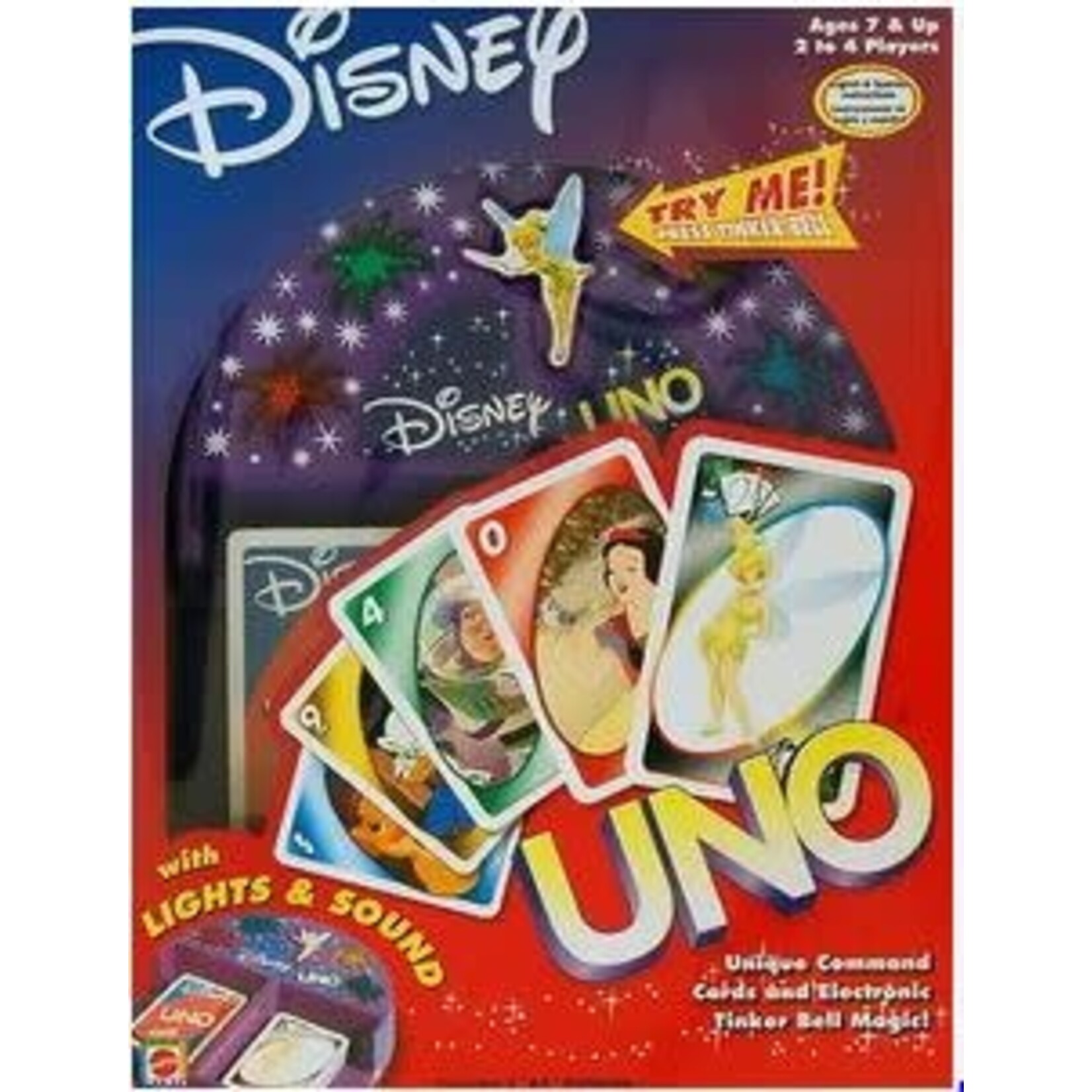 #10243 Disney UNO Vintage Tinker Bell Electronic UNO Card Game Dragon Cache Used Games