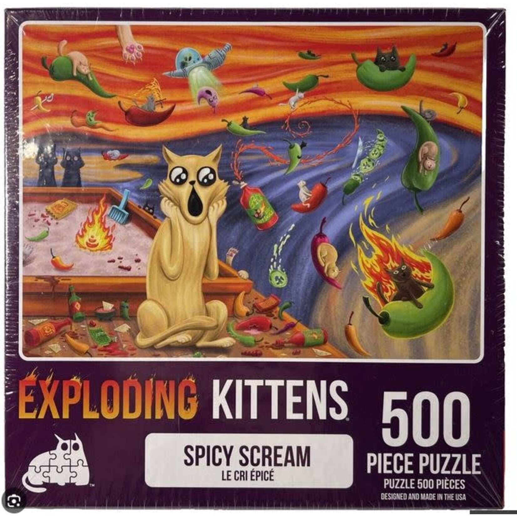 #10189 Exploding Kittens Spicy Scream 500 pc Puzzle Dragon Cache Used Game