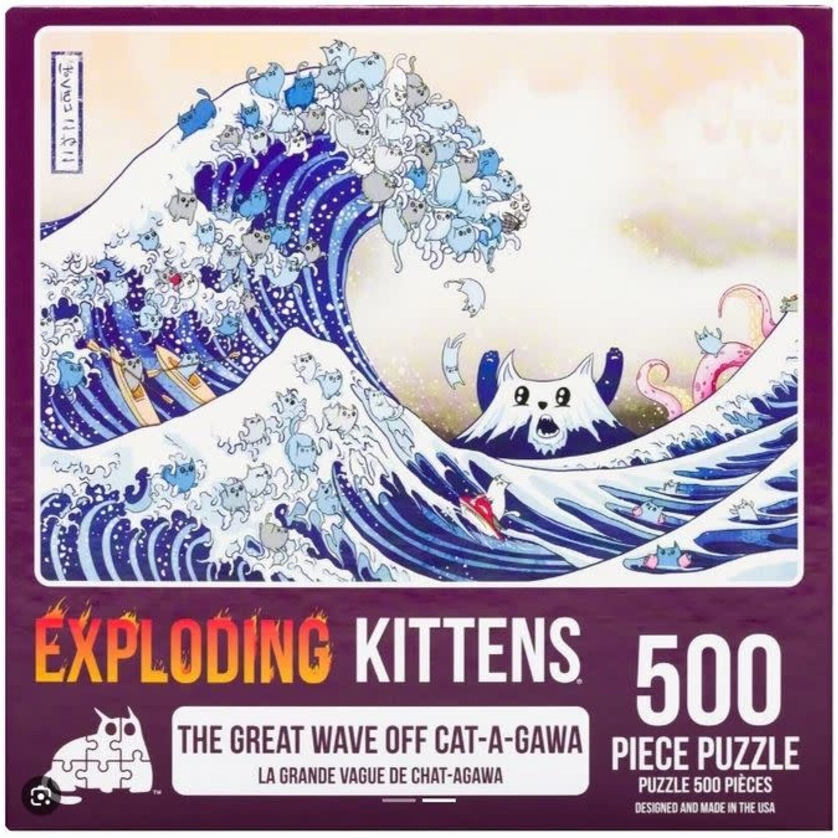 #10188 Exploding Kittens The Great Wave of Cat-a-gawa 500 pc Puzzle Dragon Cache Used Game