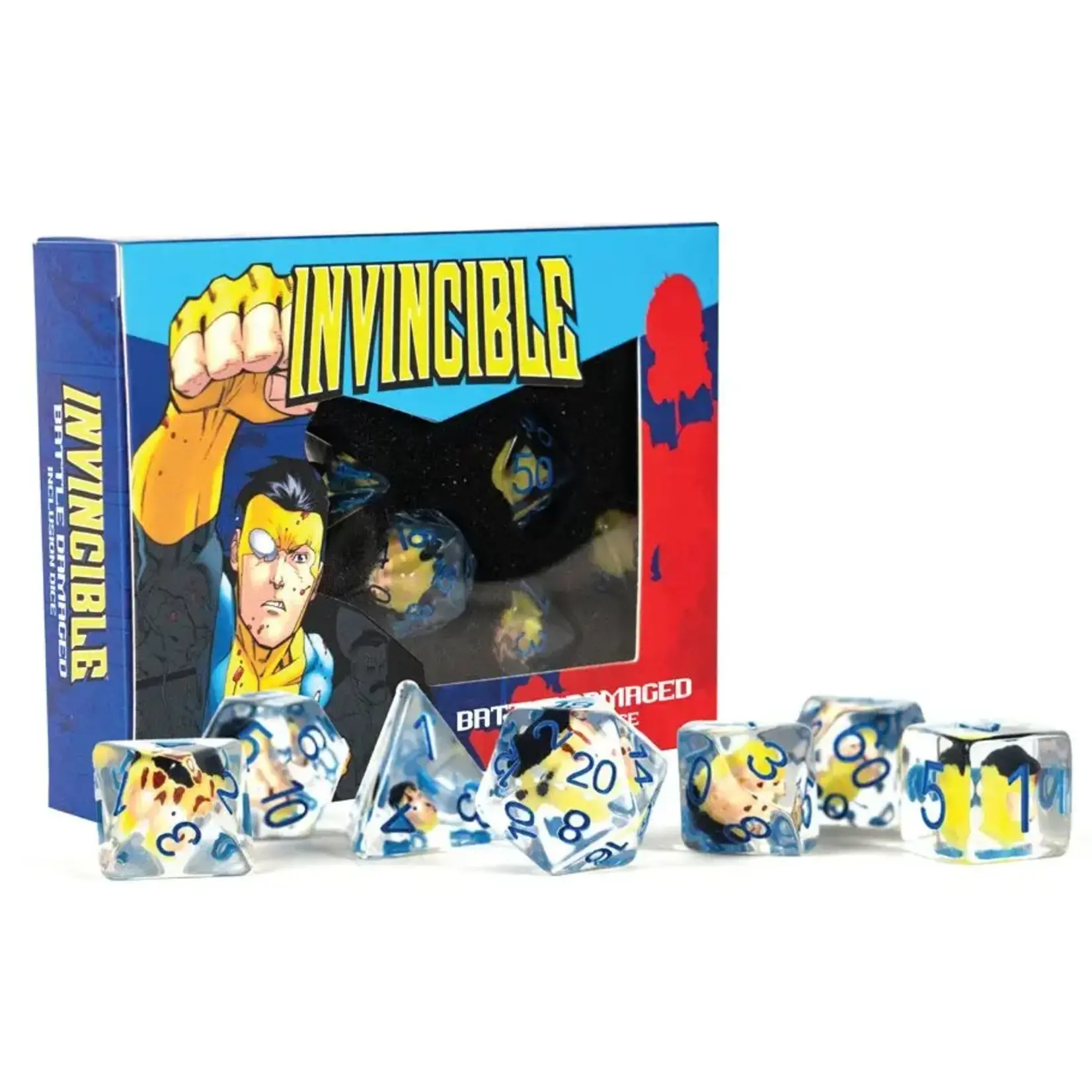 Invincible Blood Damaged Inclusion 7 Polyhedral Dice Set