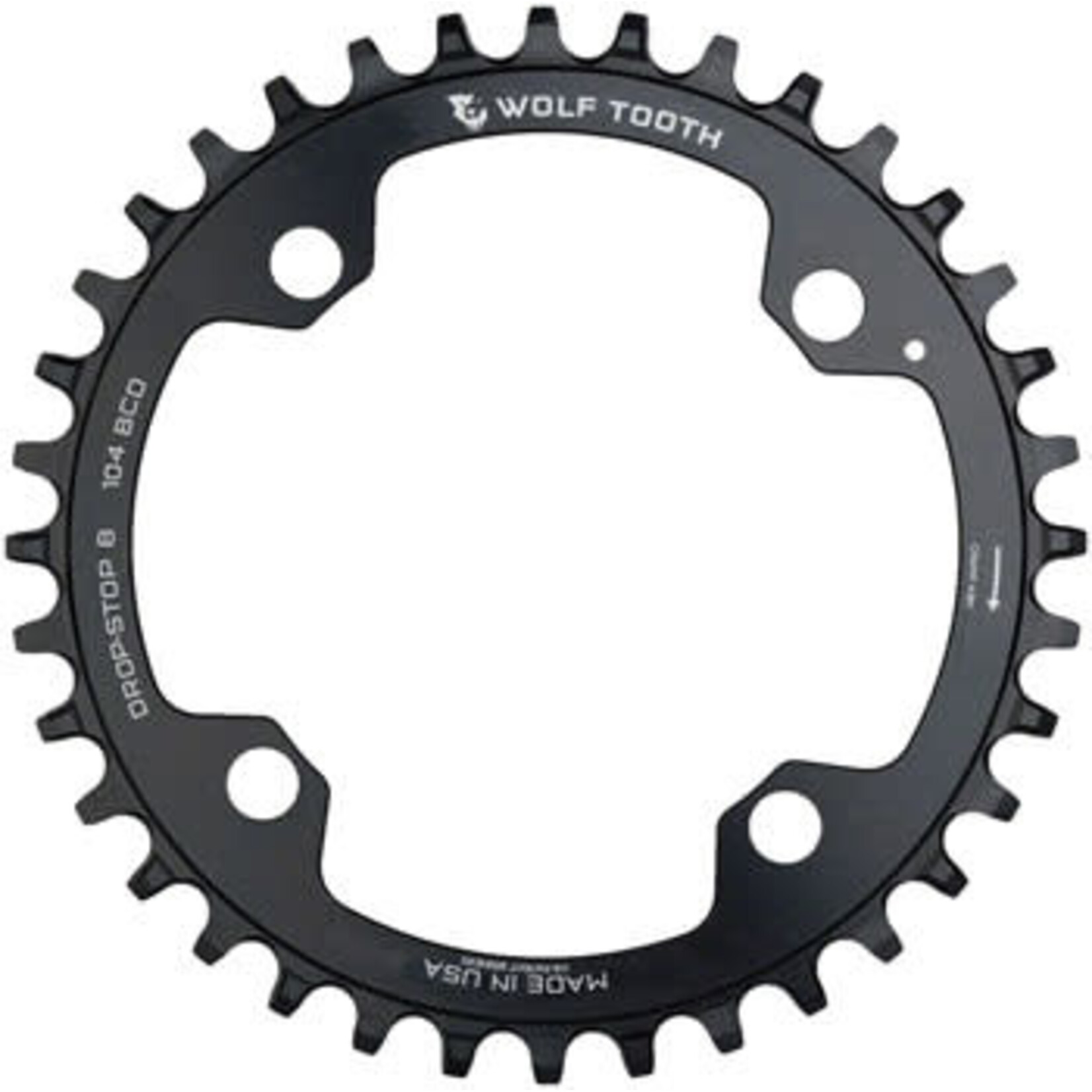 Wolf Tooth Wolf Tooth 104 BCD Chainring - 38t, 104 BCD, 4-Bolt, Drop-Stop B, Black