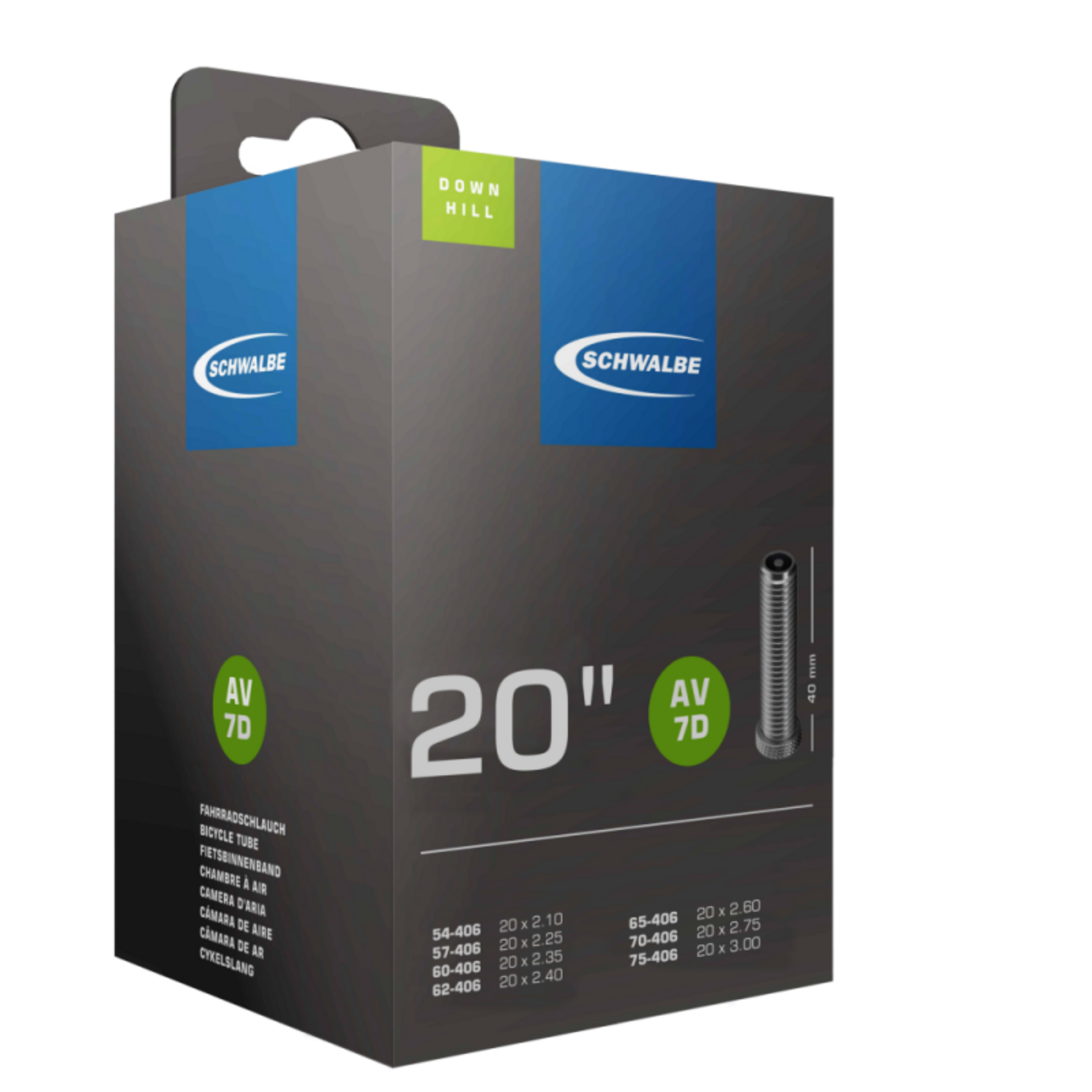 Schwalbe Schwalbe Tube - AV7D Downhill Weight, 20 x 2.10/3.00 [54/75-406] - 40mm Schrader