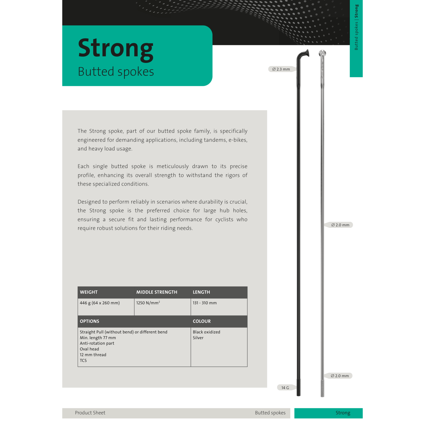 SAPIM Sapim Strong Spoke - 13/14g,310mm, Black - Single