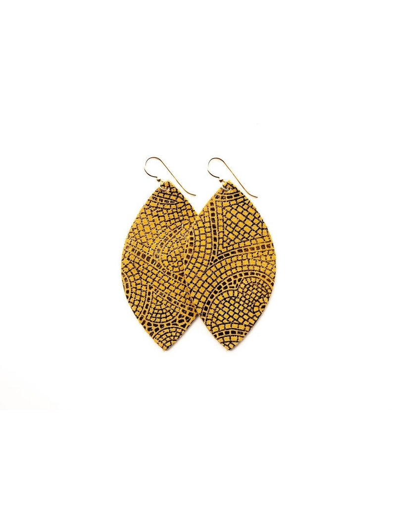 Keva Butterscotch & Bronze Mosaic Leather Earrings - Large