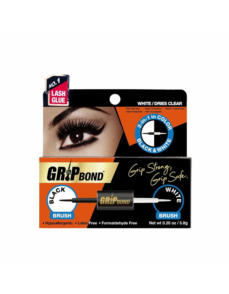 EBIN GRIP BOND LATEX-FREE LASH ADHESIVE - BLACK & WHITE / DUAL BRUSH