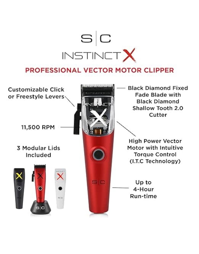 StyleCraft Stylecraft Instinct Professional IN2 Vector Motor Cordless Hair Clipper with Intuitive Torque Control, 3 Modular Lids