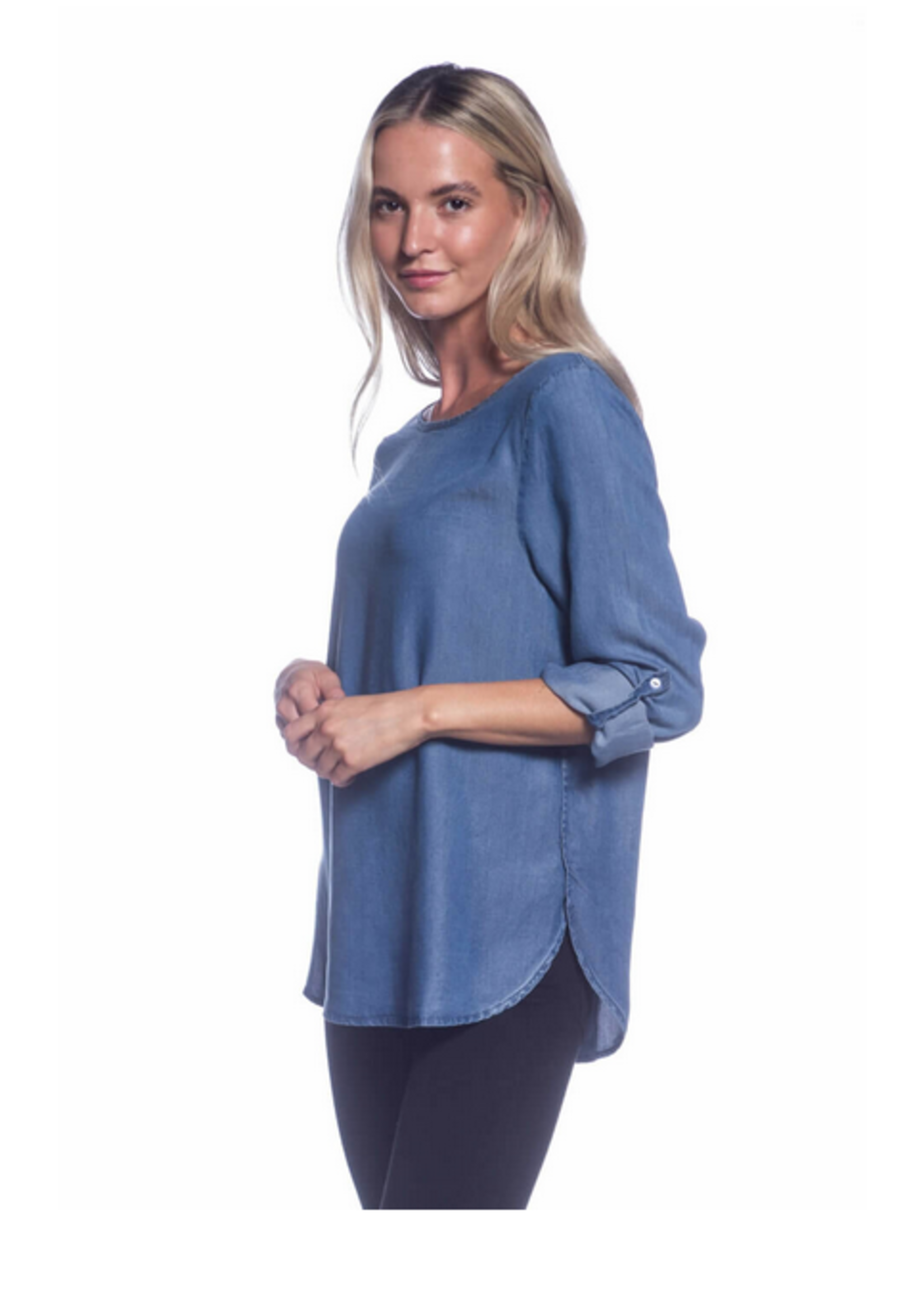 DKR Roll-Up Long Sleeve Top with Scoop Hem