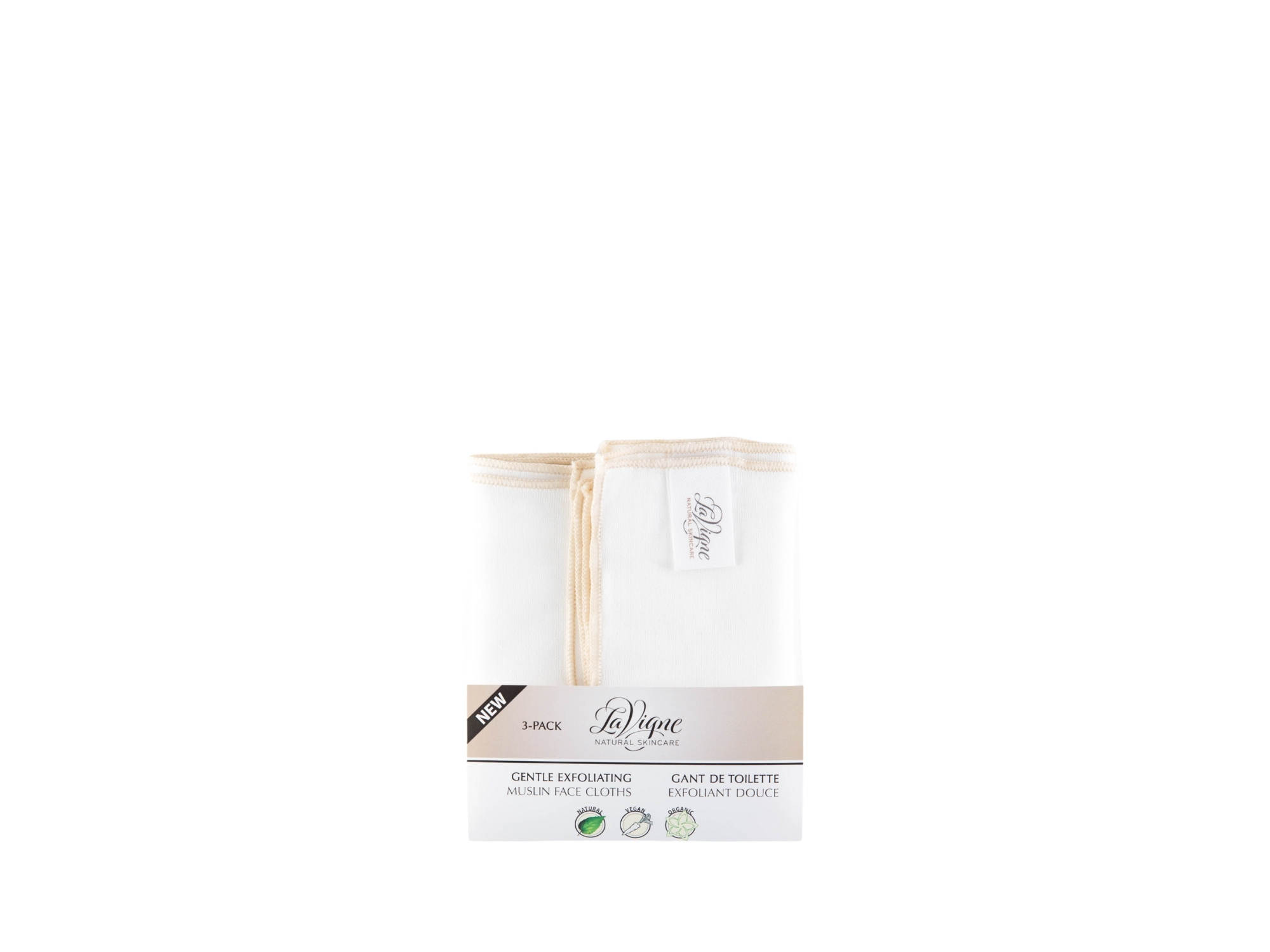 Lavigne Organics Gentle Exfoliating Muslin Face Cloth - pk/3