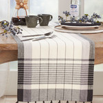 Black & White Striped Runner With Tassels 16" X 72"