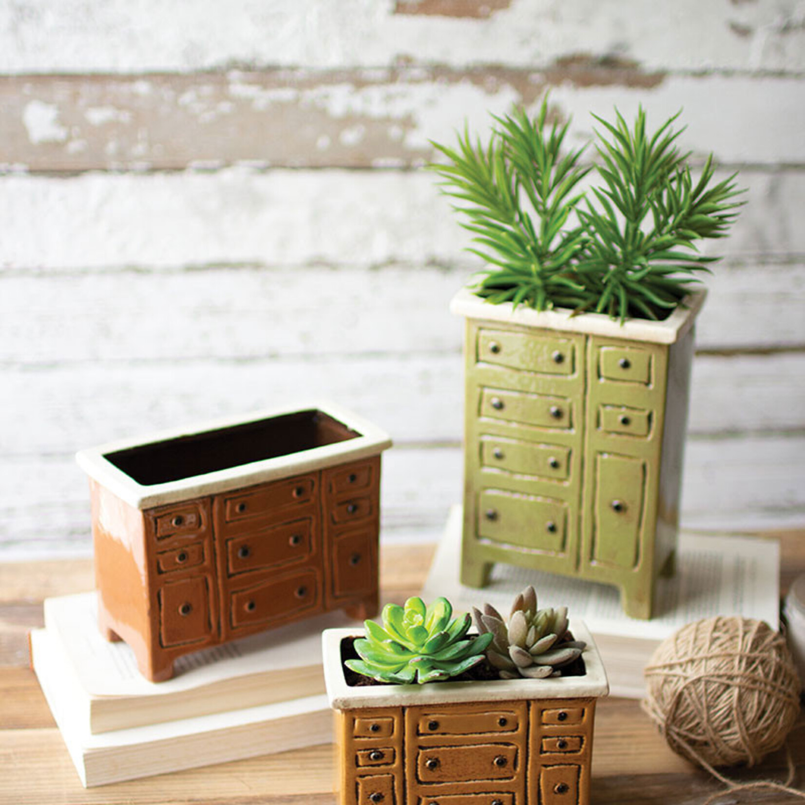 Small Brown Chest Of Drawers Planter, 4" X 6"