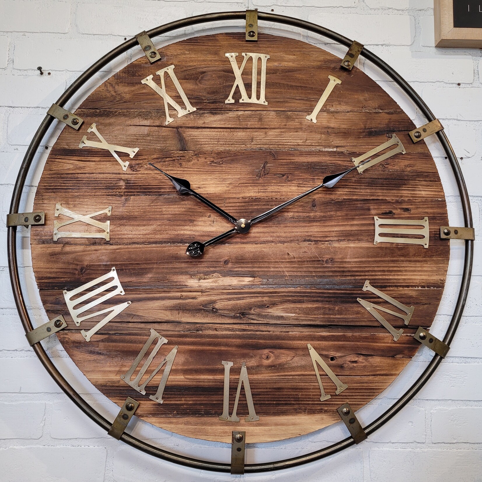 Reclaimed Wood Clock w/ Metal Frame, 30"