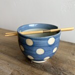 Blue Polka Dot Stoneware Bowl w/ Chopsticks