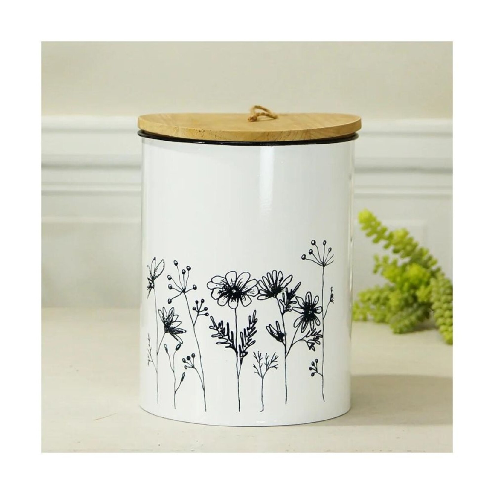 Round Metal Floral Canister w/ Lid