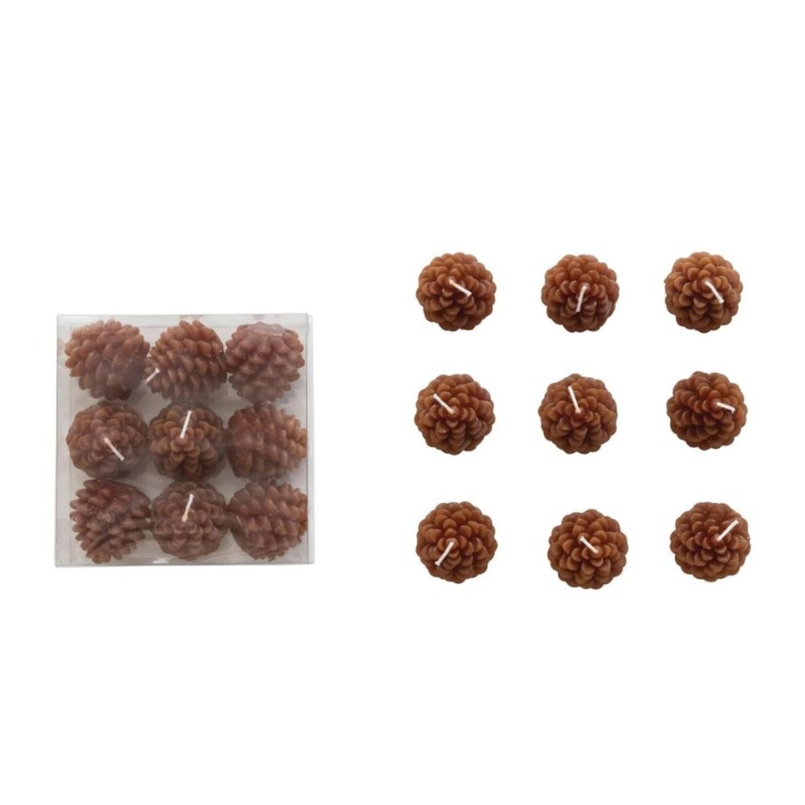 Unscented Brown Pinecone Candles - Set Of 9