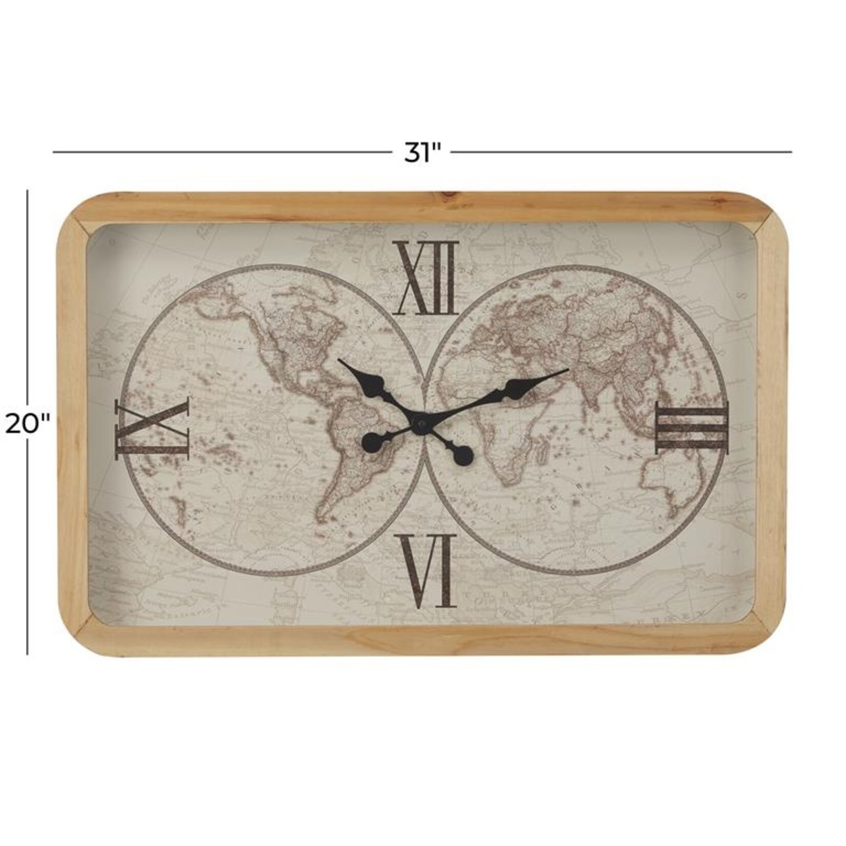 World Map Wall Clock, 20 x  31"