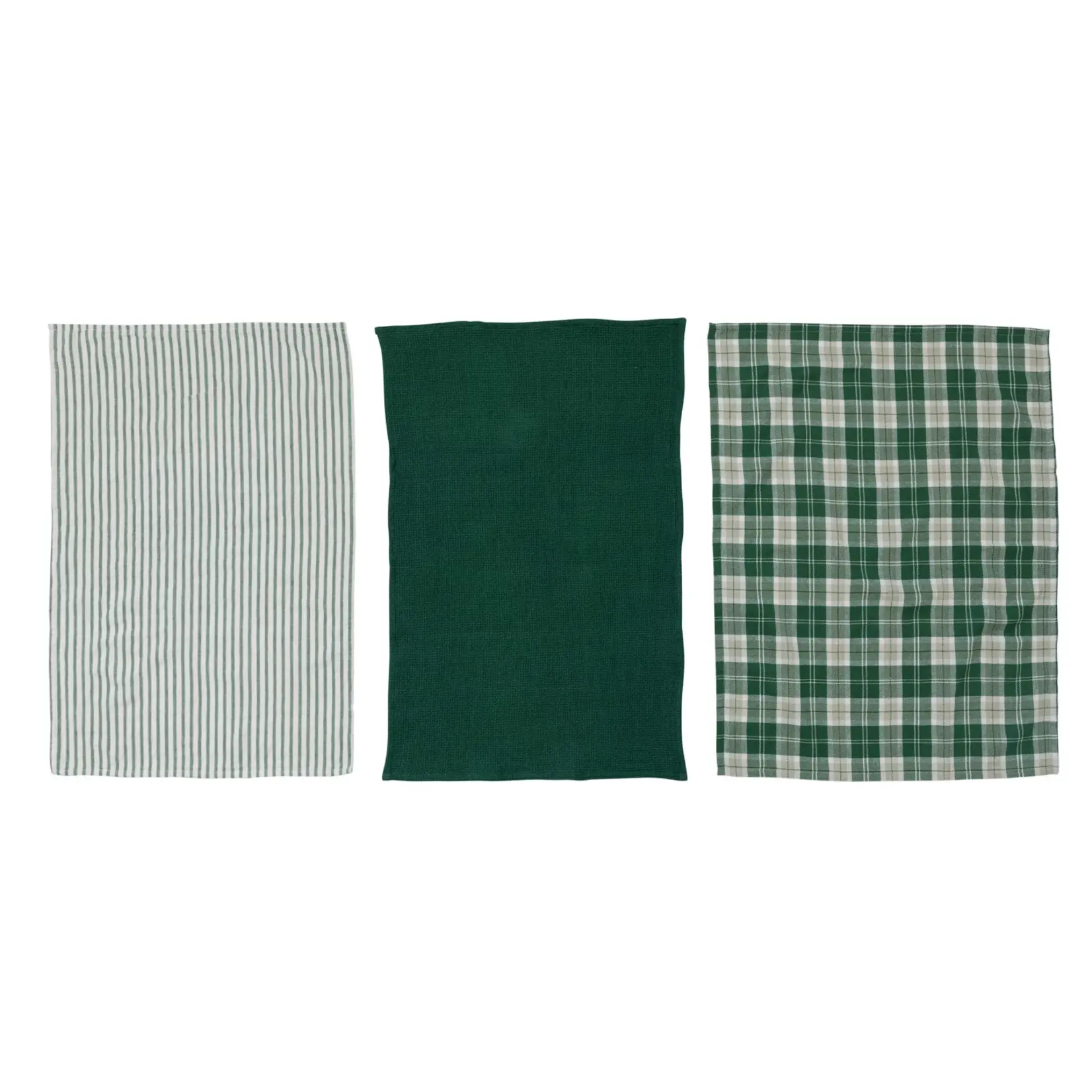 Green & White Tea Towels, Set Of 3