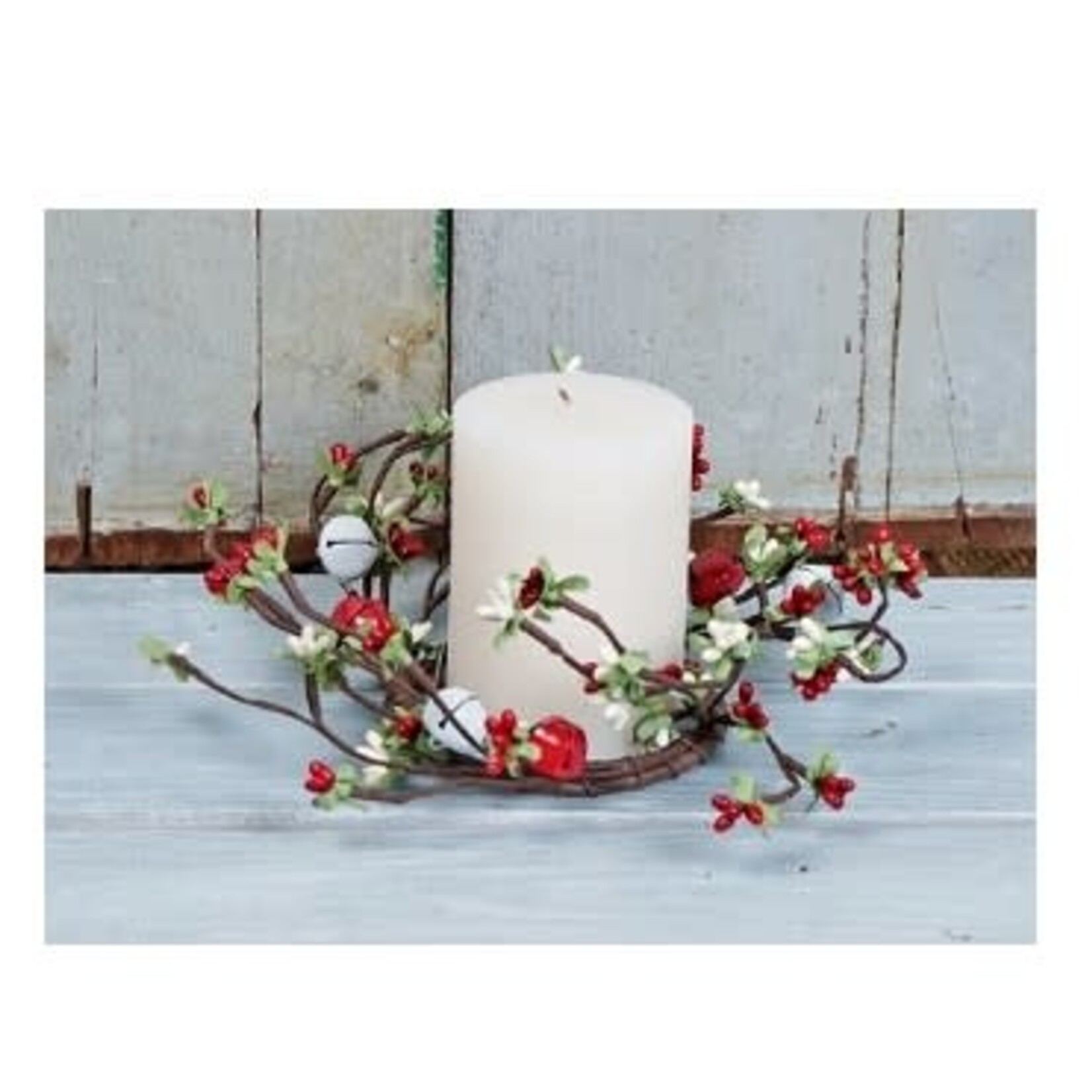 Red & White Pips and Bells Candle Ring, 3.5"