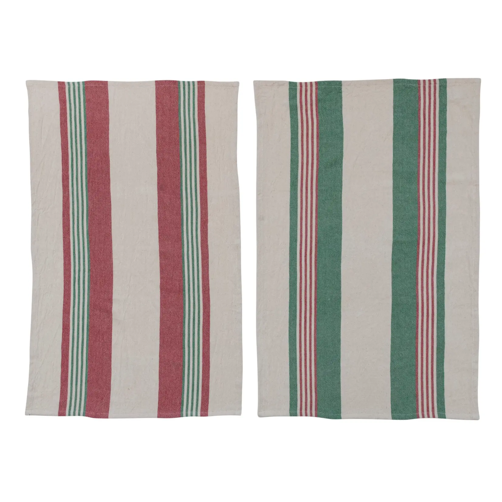 Red & Green Striped Tea Towels, Set Of 2