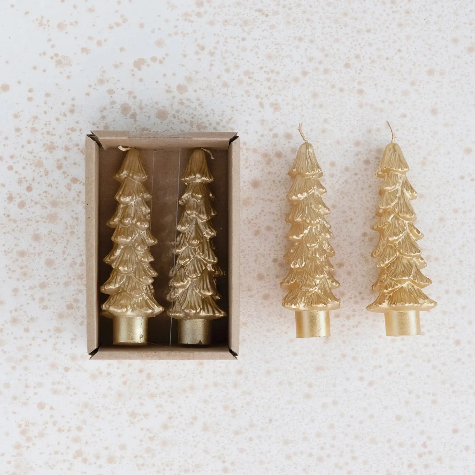 5" Unscented Gold Tree Shaped Taper Candles, Set of 2