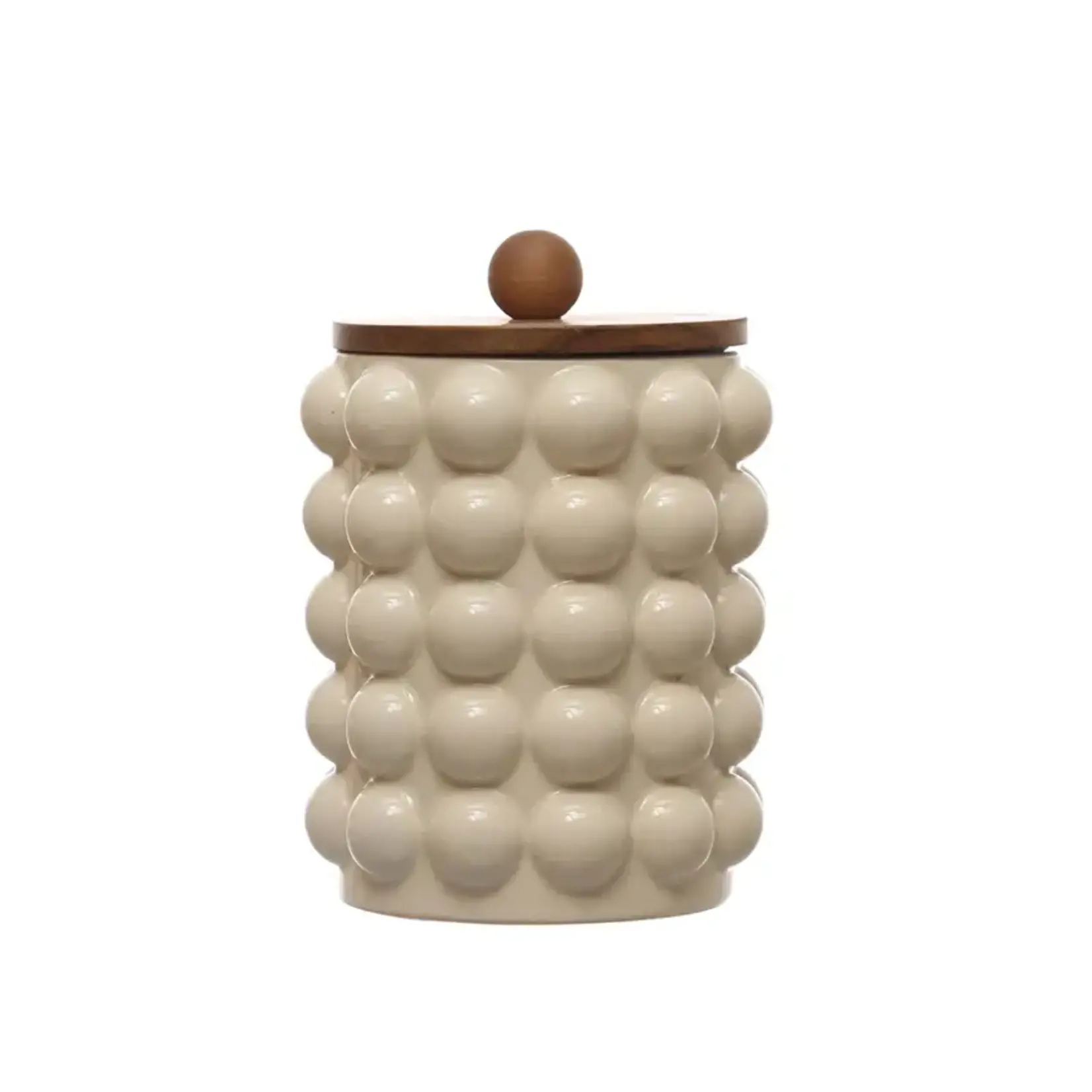 Raised Dots Canister w/ Acacia Wood Lid, 6 x 8"