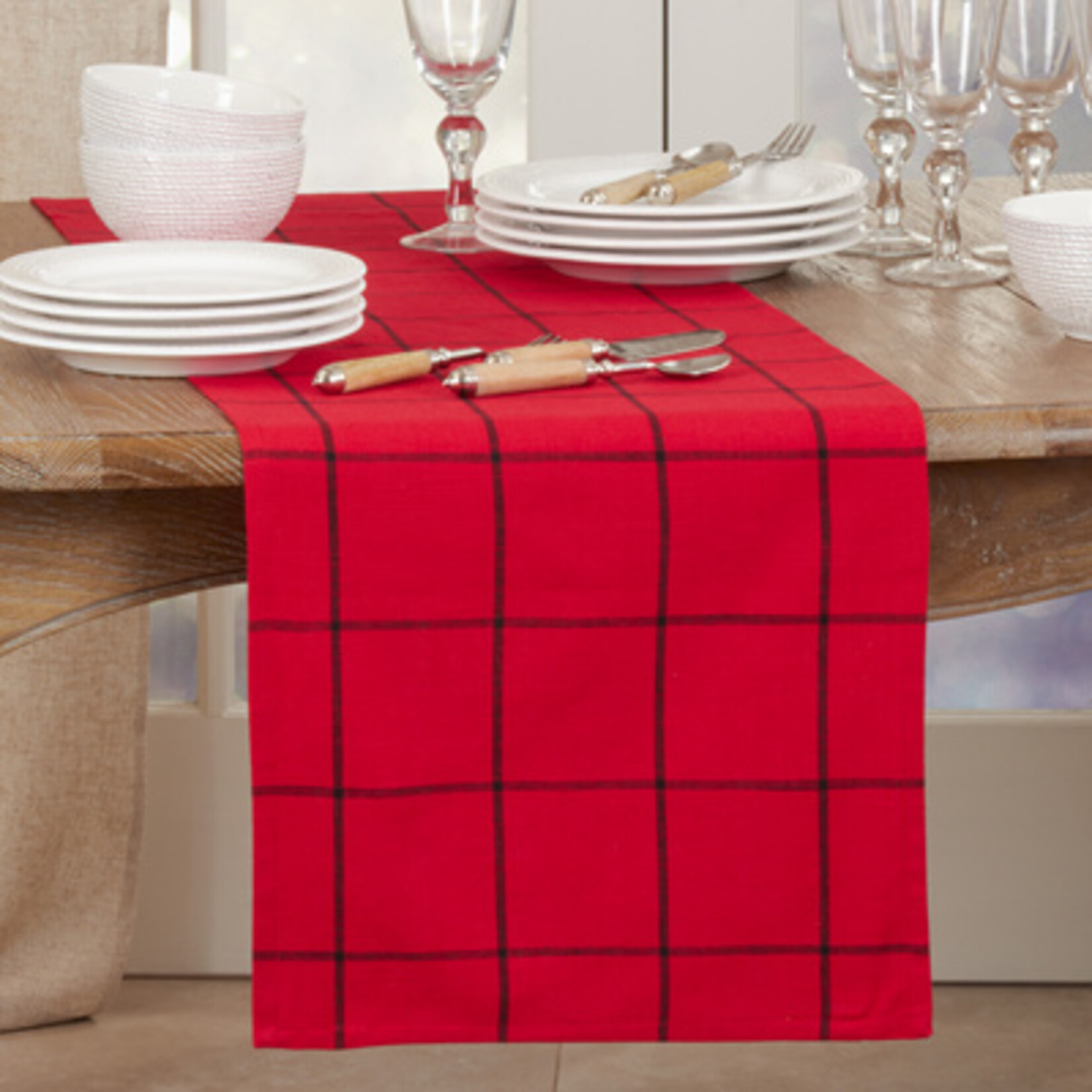 Red Plaid Table Runner,  72"