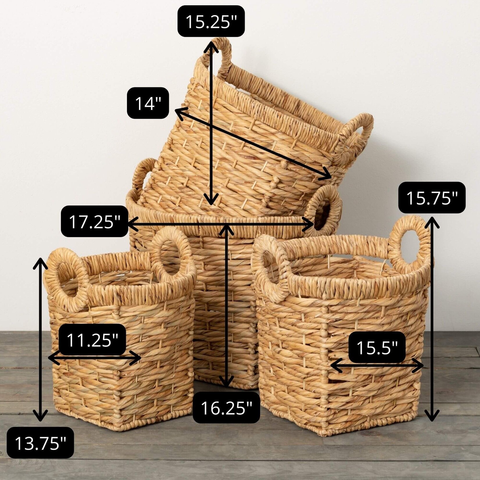 Natural Woven Basket With Handles, 13.75"