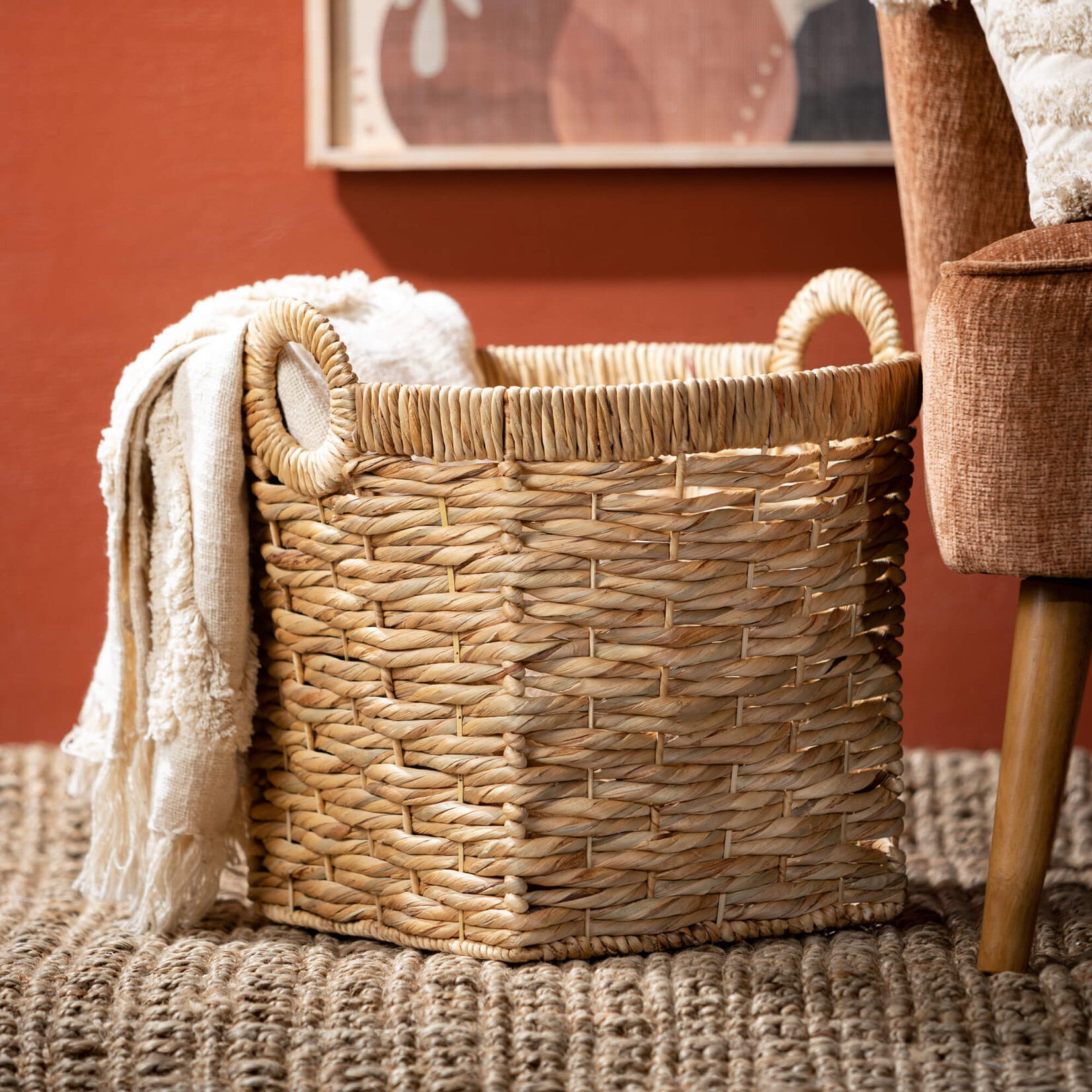 Natural Woven Basket With Handles, 15.75"