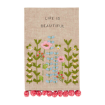 "Life" Embroidered Floral Towel