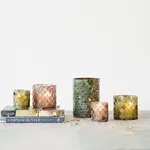 Recycled Glass Mosaic Votive - Green