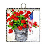 Mini Bucket Of Geraniums Patriotic  Print