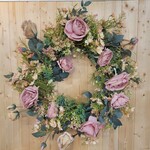 24S009 PINK PINK DRIED ROSE WREATH, 28"