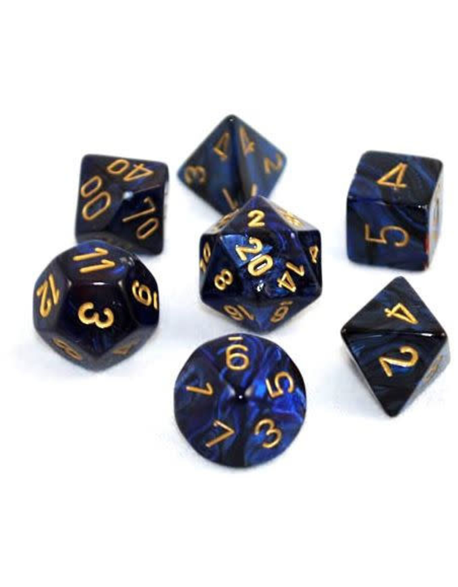 Chessex Black-Blue w/gold Gemini Poly 7 dice set