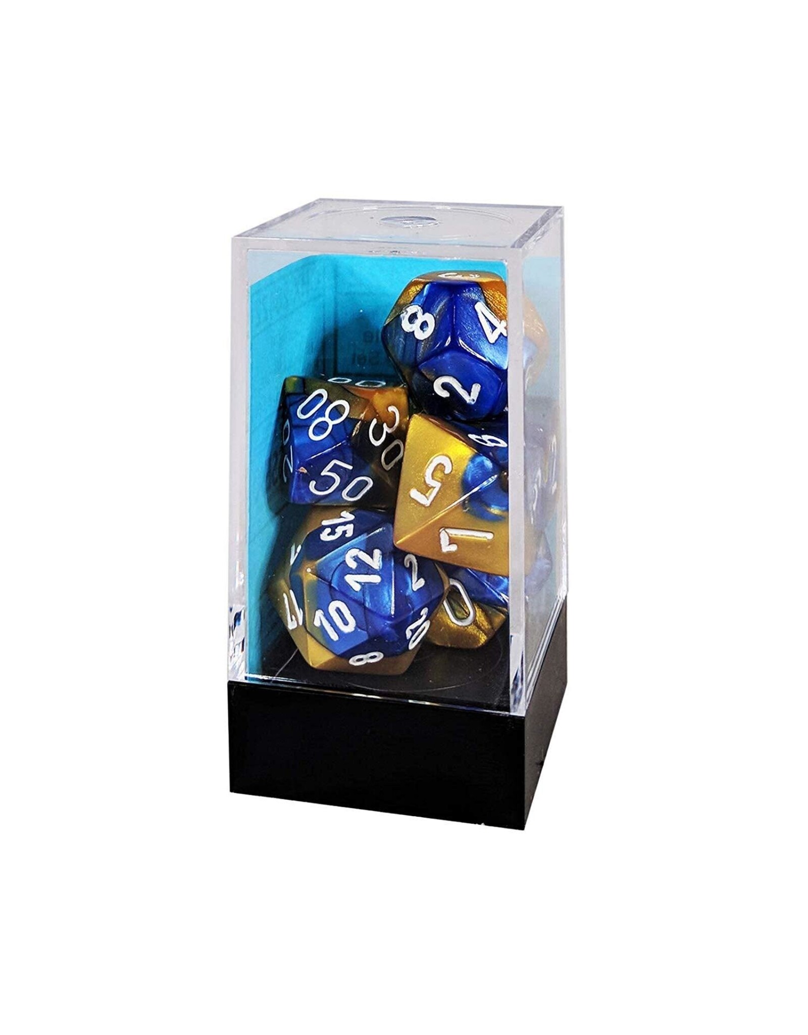 Chessex Blue-Gold/ white Gemini Poly 7 dice set