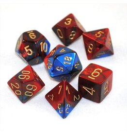 Chessex Blue-Red w/gold Gemini Poly 7 dice set