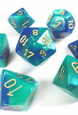 Chessex Blue-Teal/gold Gemini Poly 7 dice set
