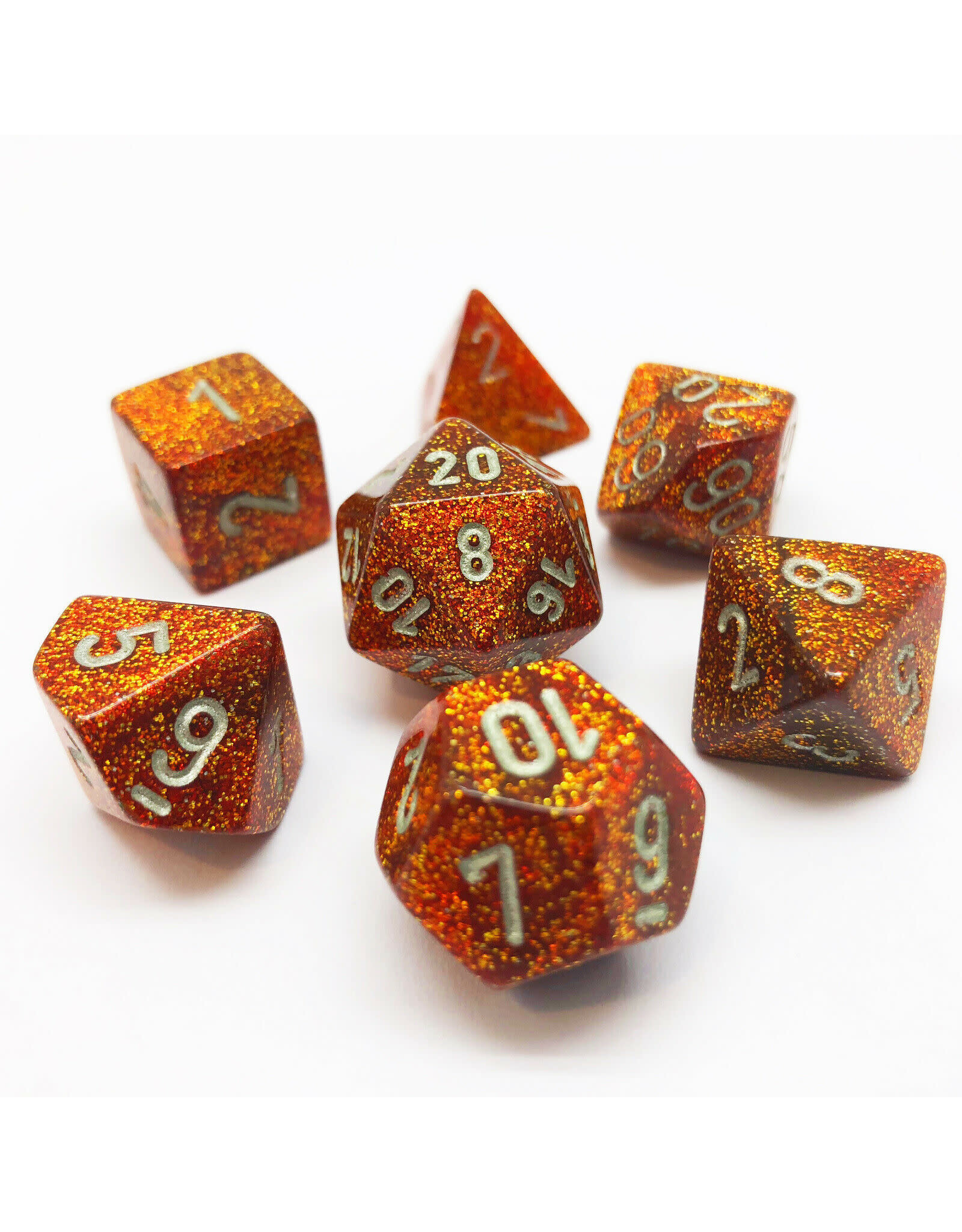 Chessex Glitter Gold w/silver Poly 7 dice set