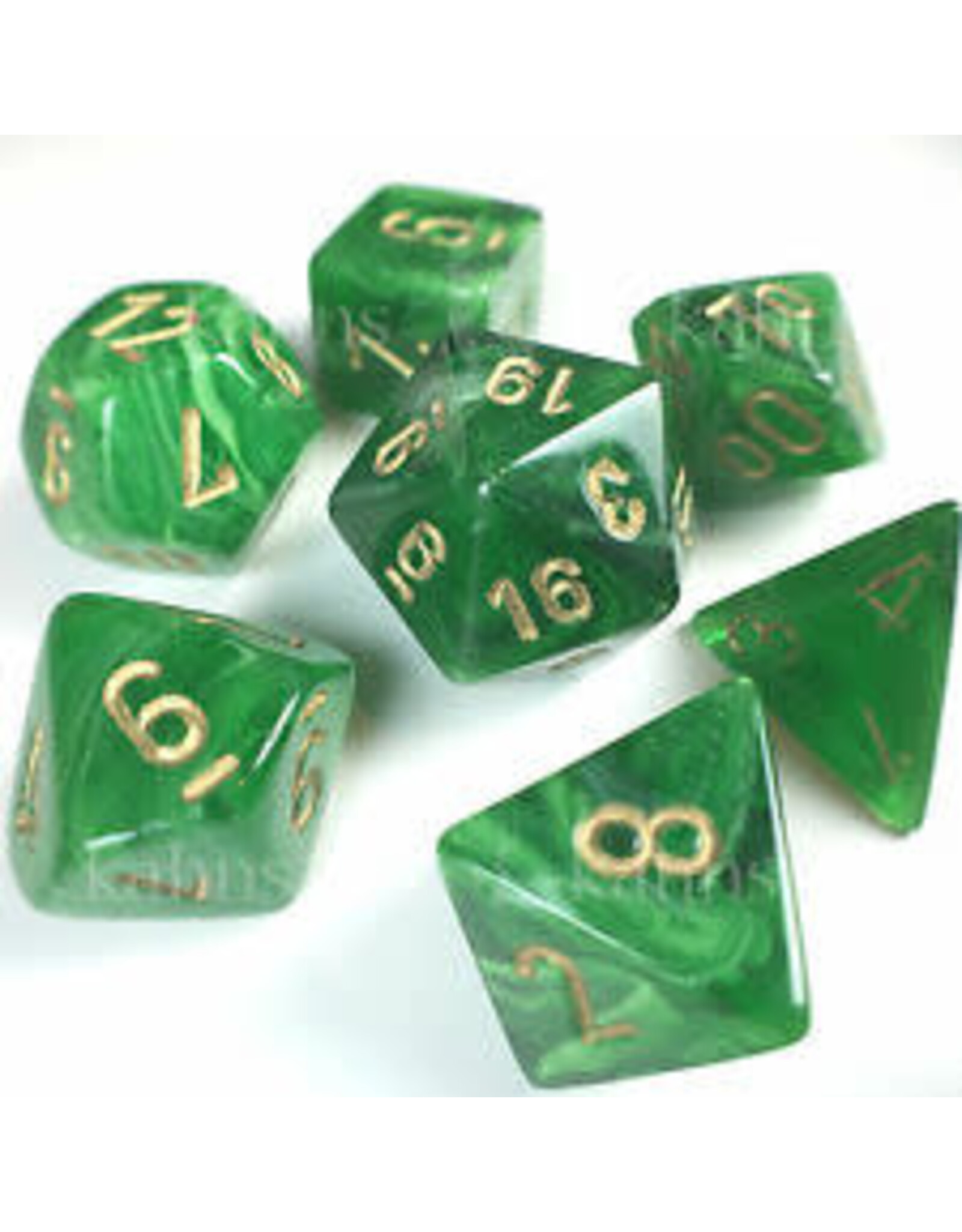 Chessex Green w/gold Vortex Poly 7 dice set