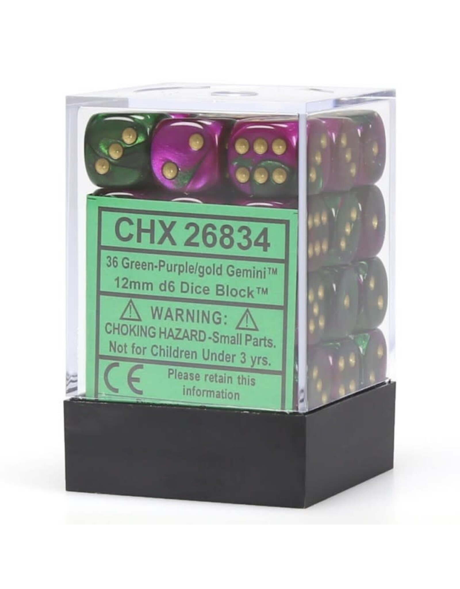 Chessex Green-Purple w/gold Gemini 12mm d6 dice set