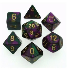 Chessex Gemini Green-Purple w/gold poly 7 dice set