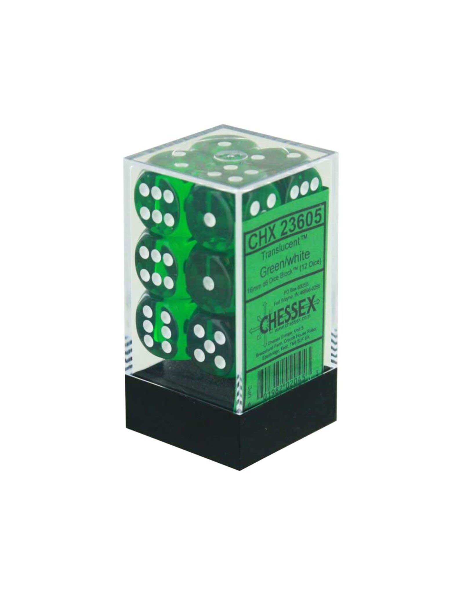 Chessex Green/white Translucent 16mm D6 dice set