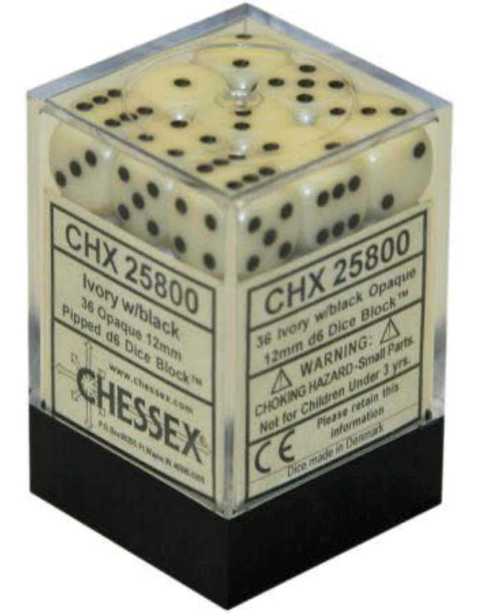 Chessex Ivory w/black Opaque 12mm d6 dice set